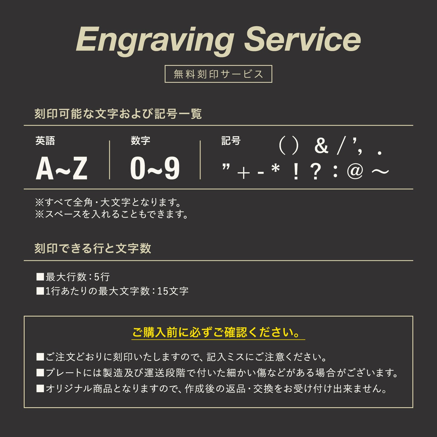 刻印可能文字・記号と行数文字数