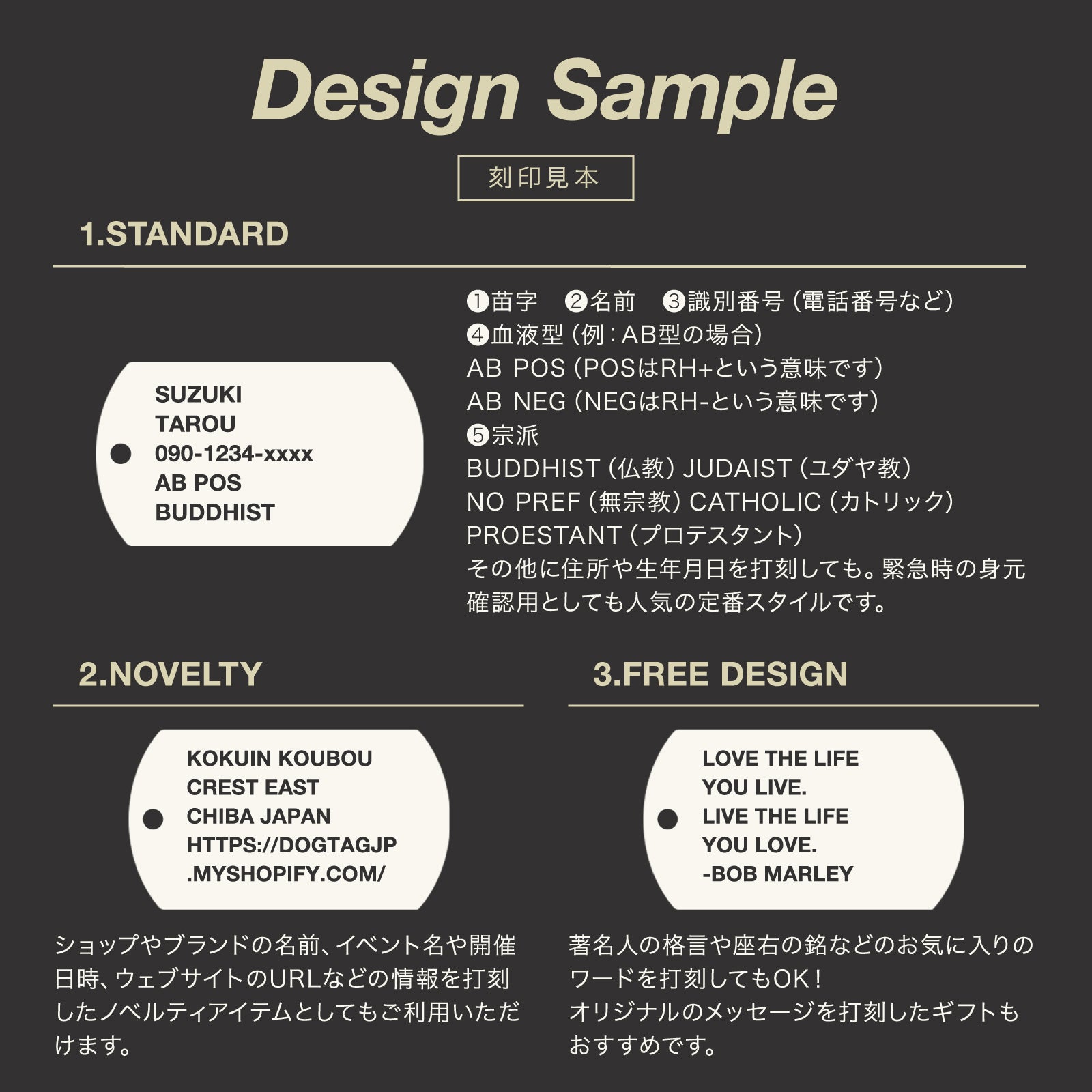 USAドッグタグ 刻印内容の見本