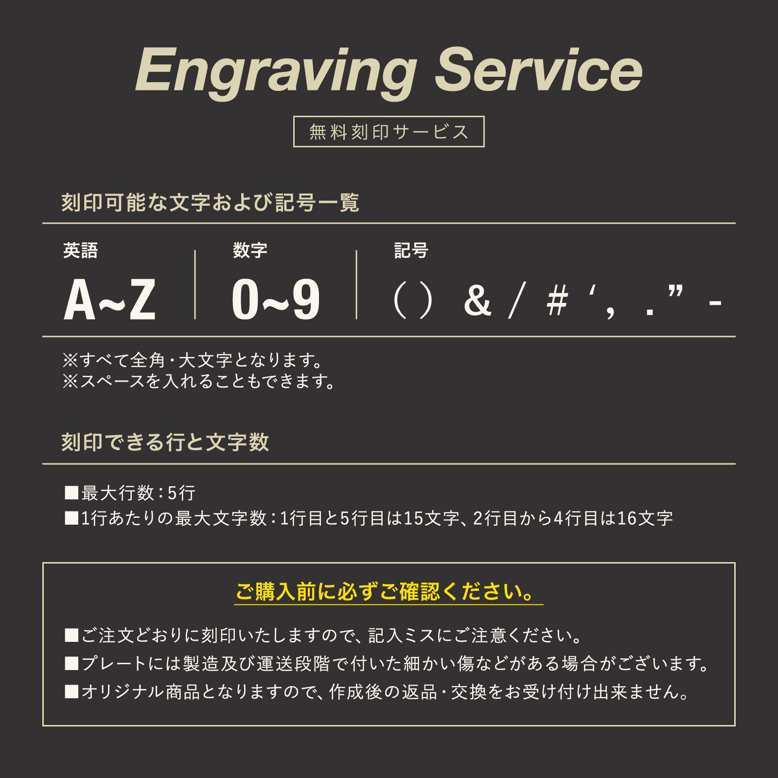 USAドッグタグ 刻印可能文字・記号と行数文字数