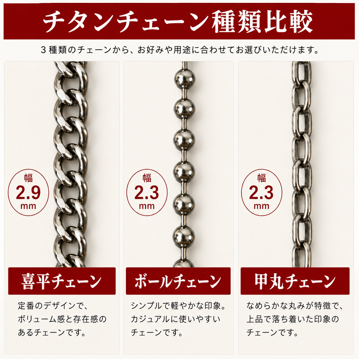 チタン（Titanium）ボールチェーン量り売り – 刻印工房クレストイースト